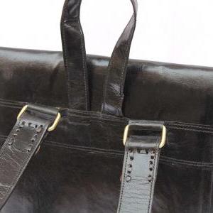 Black Handmade Leather Laptop Backpack